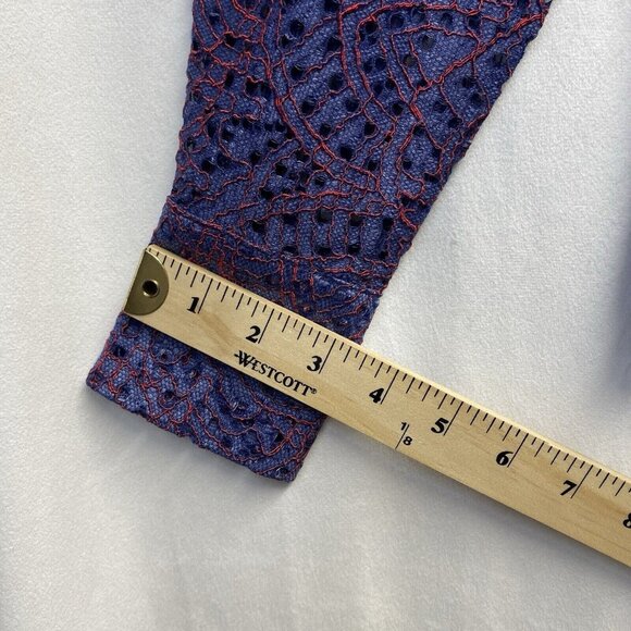 Banana Republic Lace Overlay Long Sleeve Round Neck Blouse Women Small Blue New - Picture 7 of 16